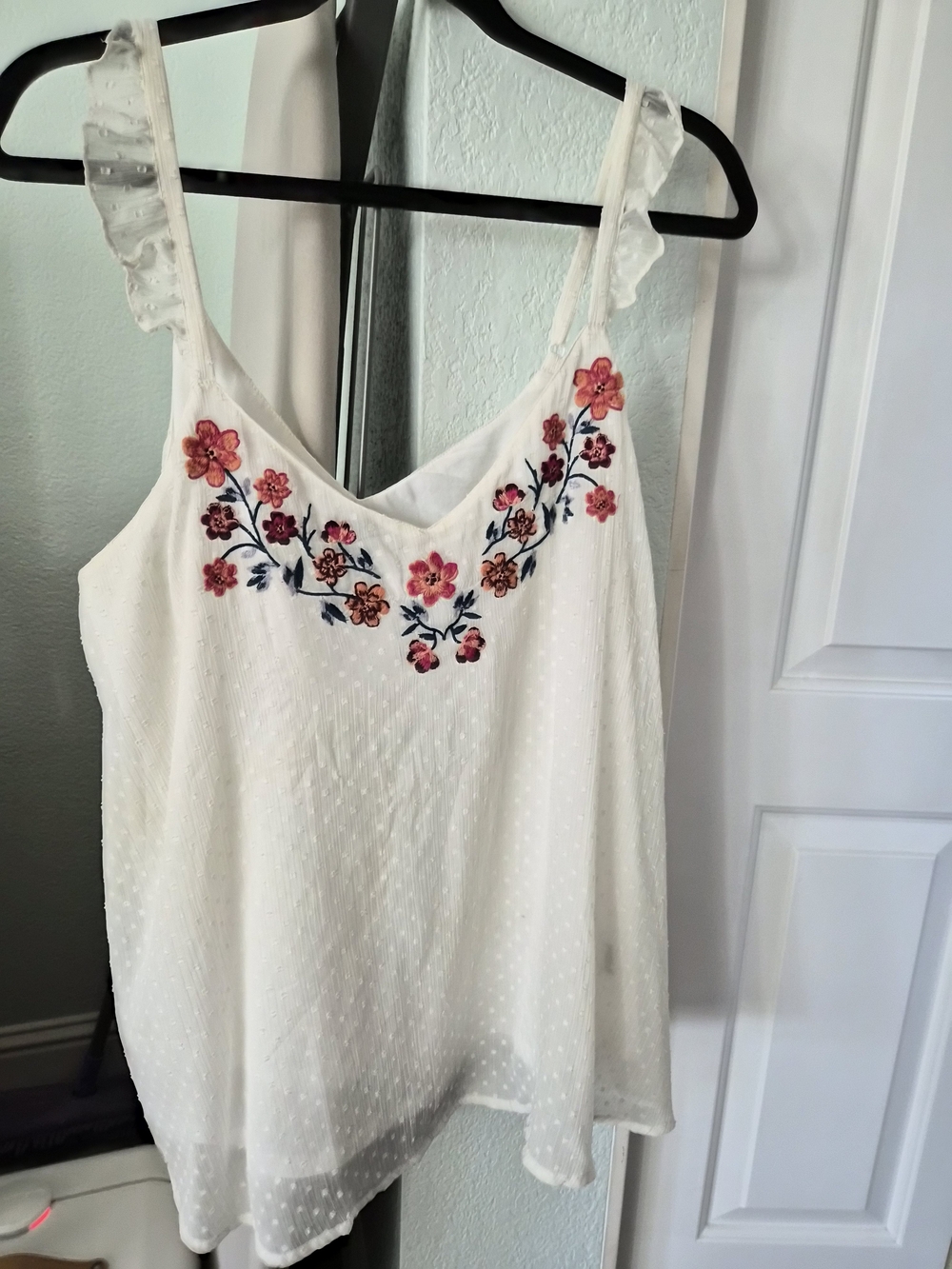 torrid White Floral Embroidered Ruffle Strap Cami